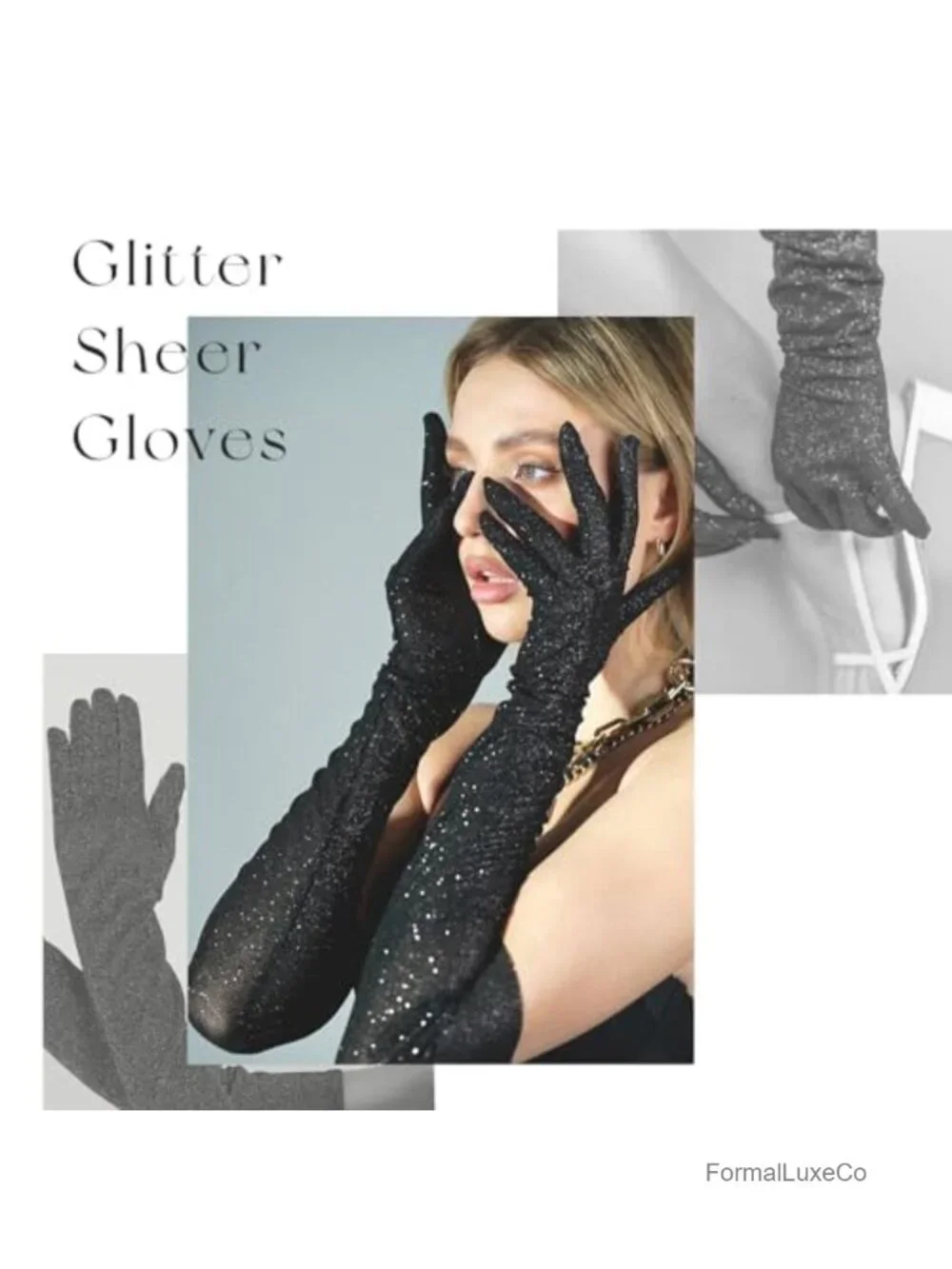 Sheer Tulle Glitter Mesh Long Opera Gloves for Women Bridal Bachelorette Party